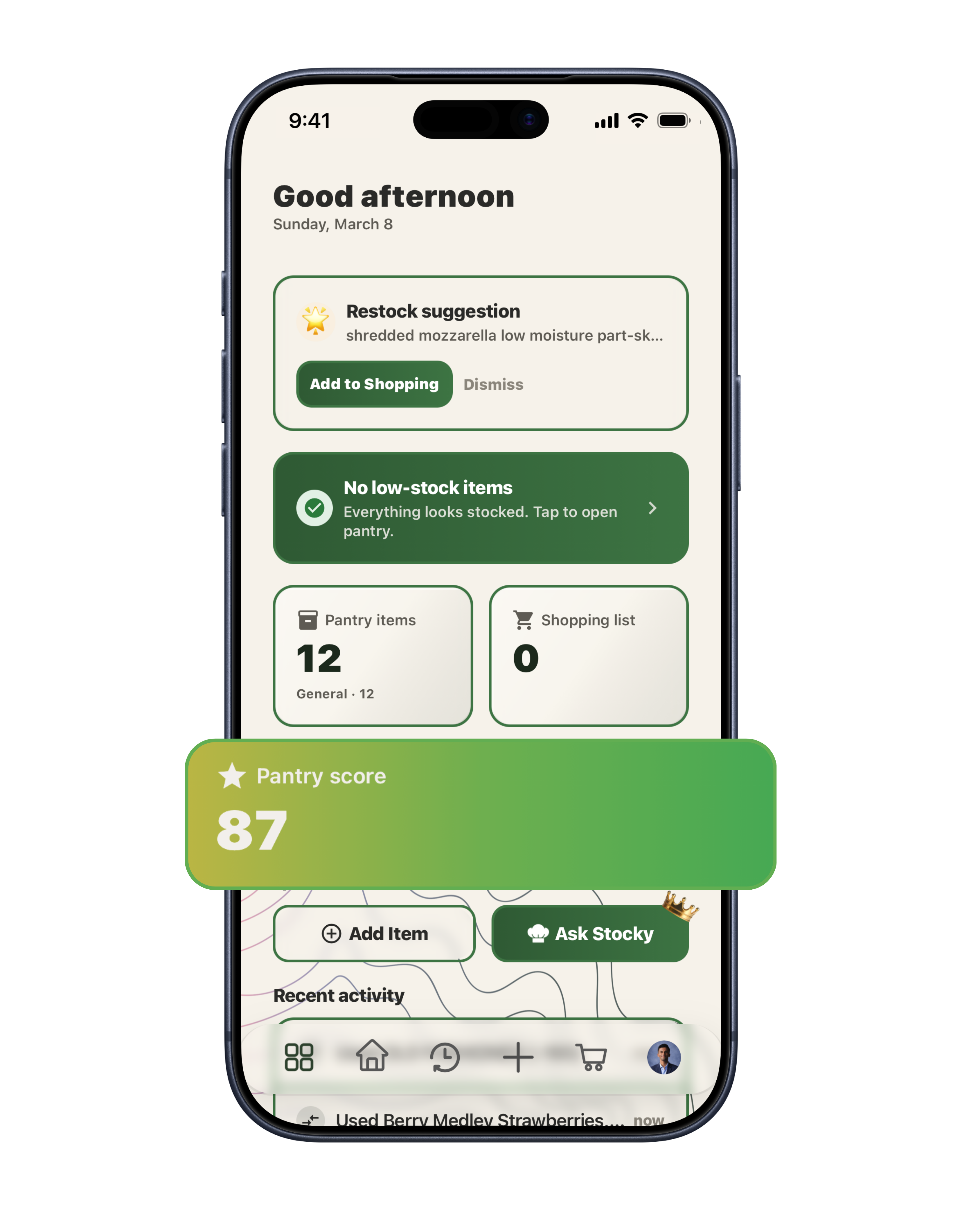 STOCKD home dashboard screen