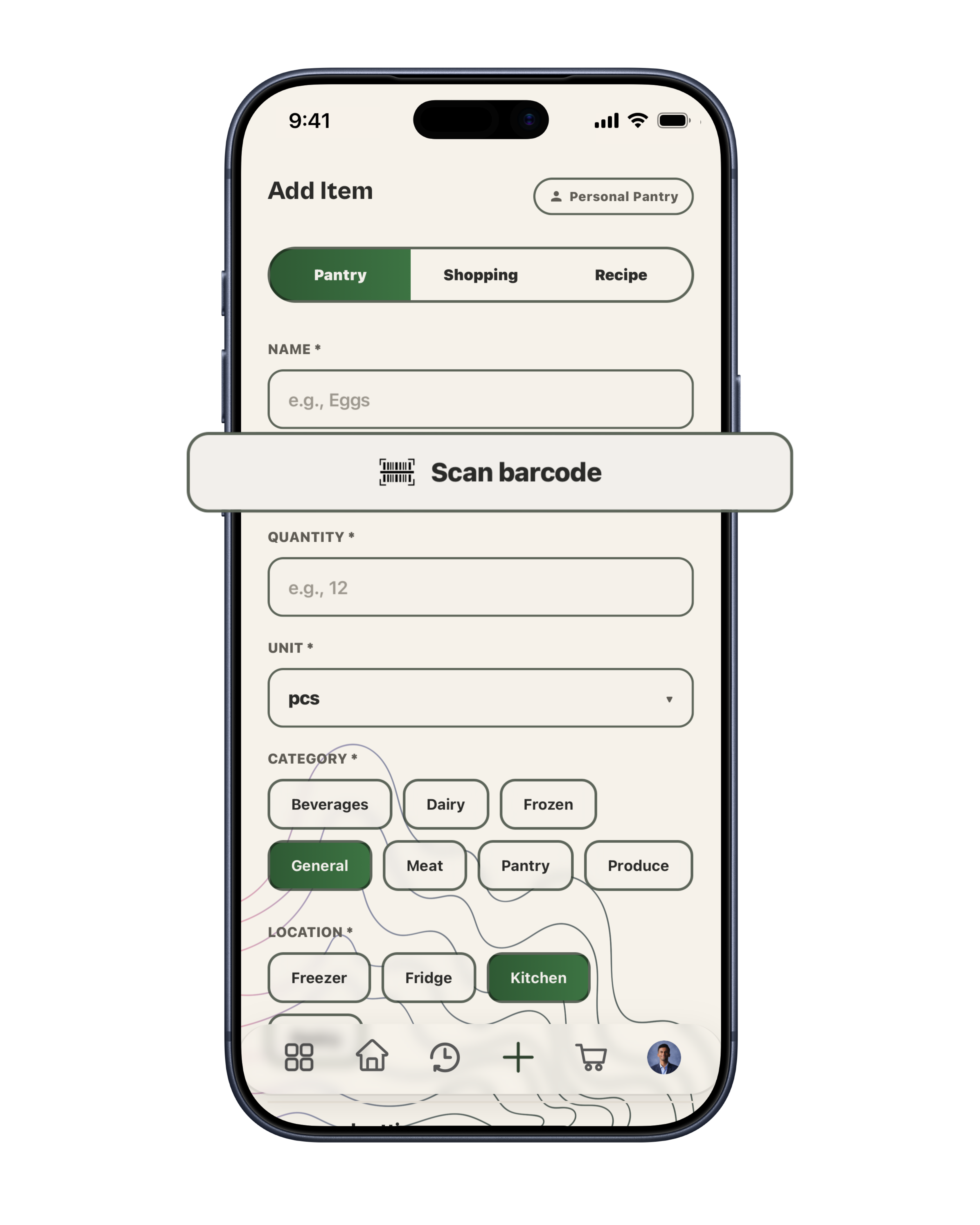 STOCKD add item screen